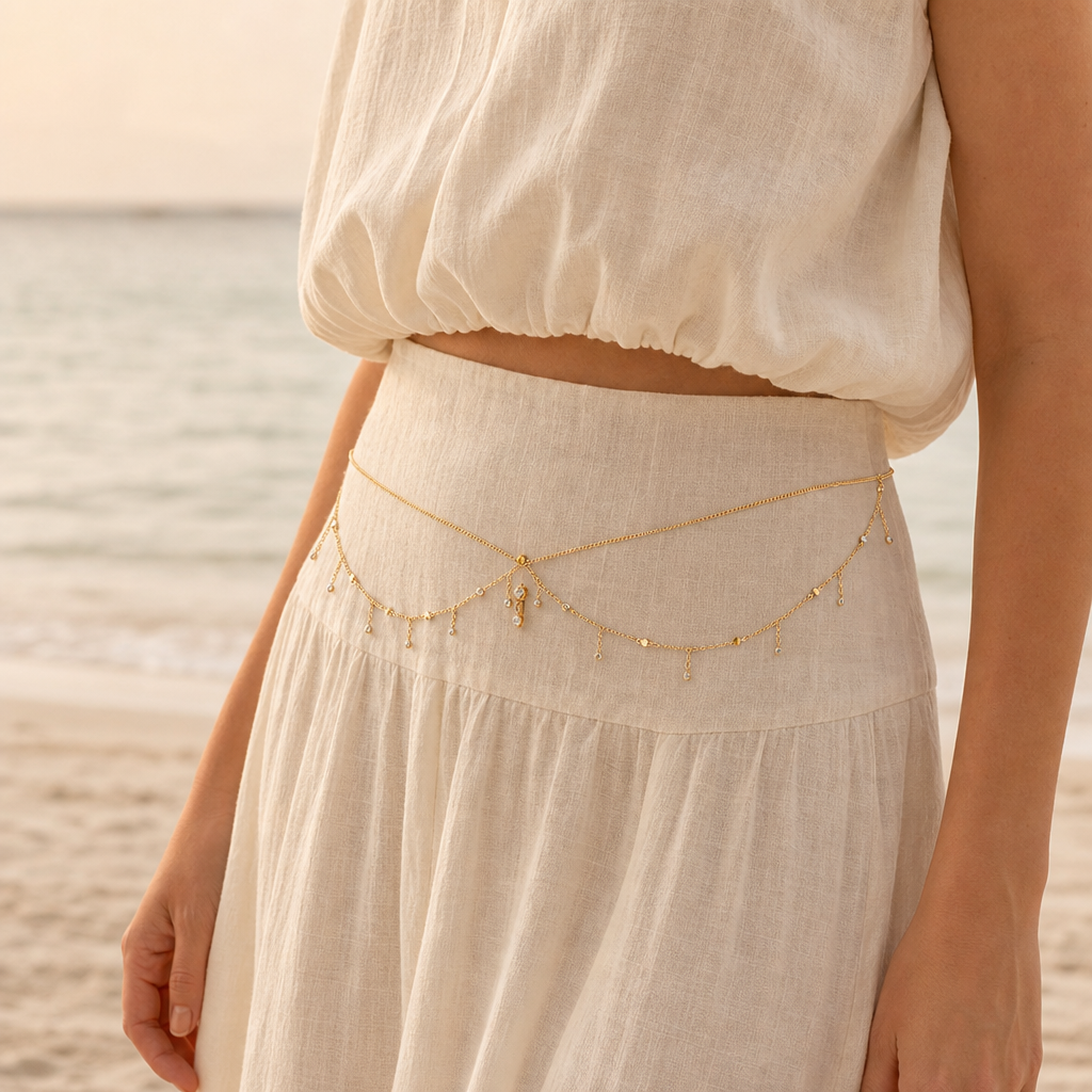 zarte Bauchkette — wasserfester 316L-Edelstahlschmuck, 18K PVD vergoldet