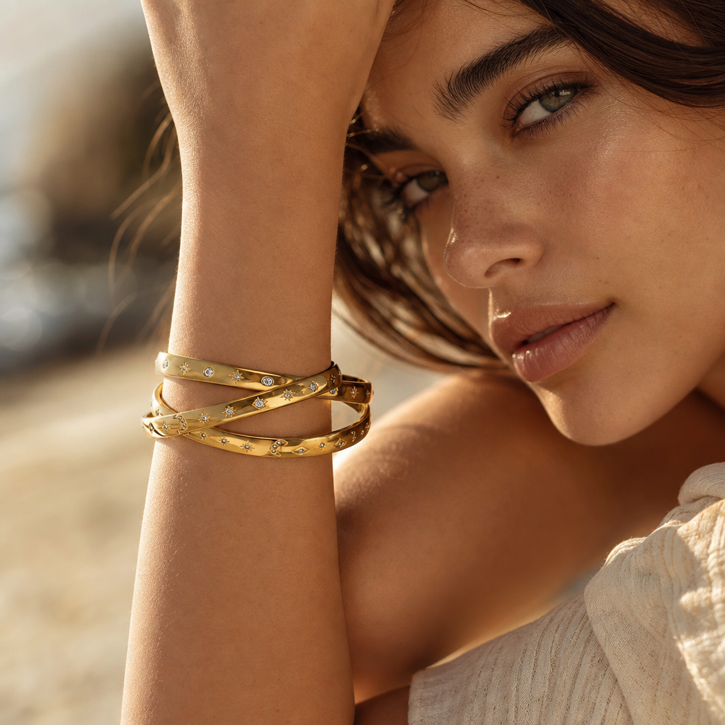 Strass-Armband — wasserfester 316L-Edelstahlschmuck, 18K PVD vergoldet