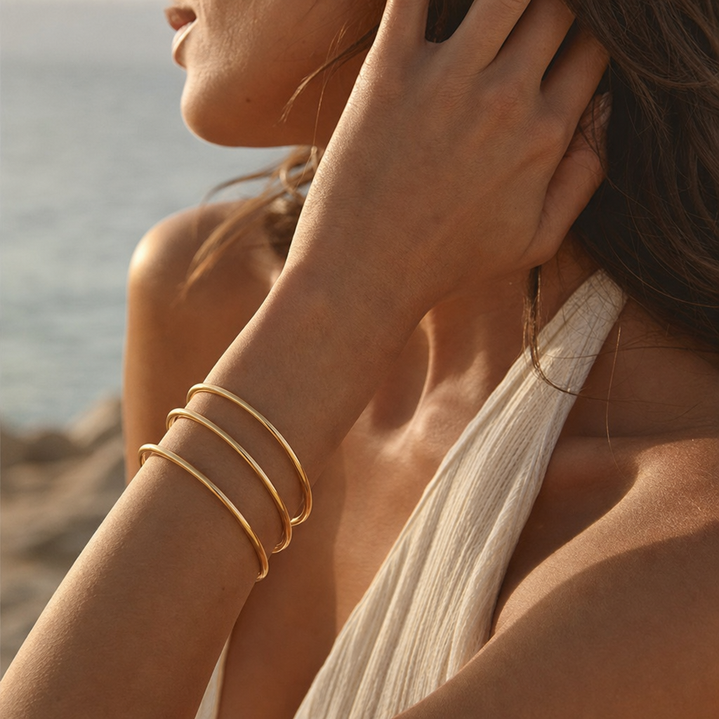 Armreif-Set — wasserfester 316L-Edelstahlschmuck, 18K PVD vergoldet