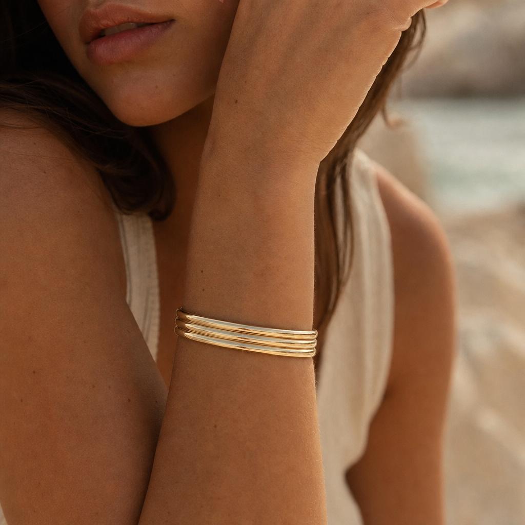 Armreif-Set — wasserfester 316L-Edelstahlschmuck, 18K PVD vergoldet